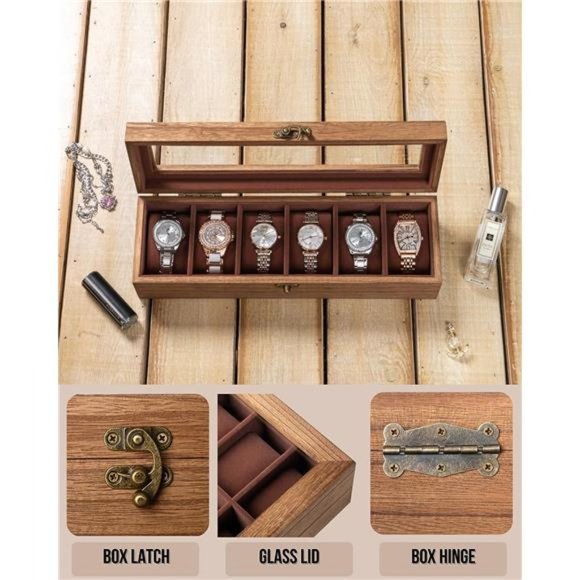 Watch Box, Watch Case for Men Women, Wooden Watch Storage Box with 6 - Slots - Picture 2 of 6